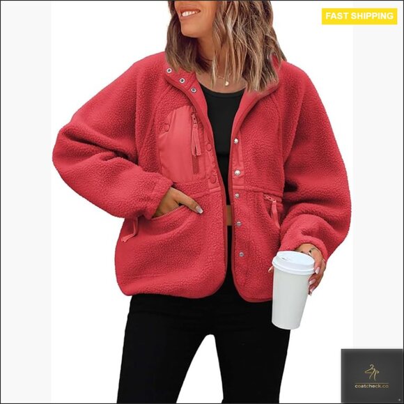 Jackets & Blazers - Cropped Sherpa Fleece Jacket Oversized Lapel Button Down Winter Coats